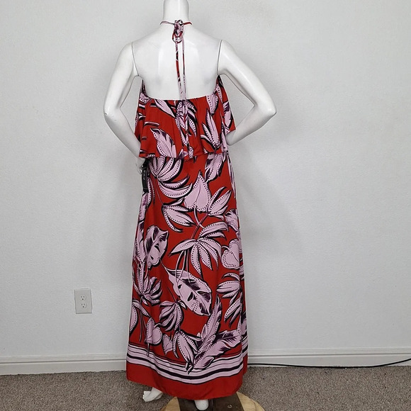MSK "NEW" Aurora Red Floral Tropical Bohemian Halter Neck Boho Maxi Dress Size S - Picture 5 of 15